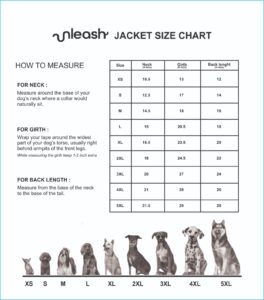 size chart dog winter jacket